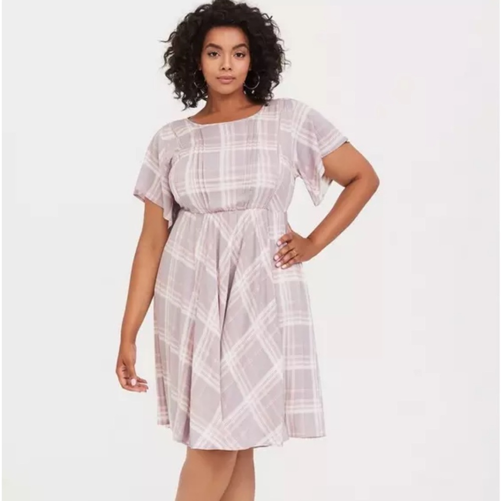 Torrid Lilac Purple & Blush Pink Plaid Challis Skater Dress size 2X